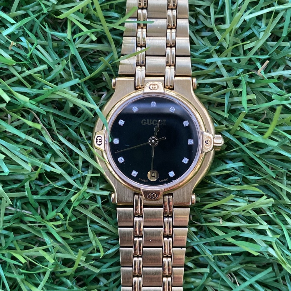 GUCCI DIAMOND S-STEEL BLACK DIAL GOLD-TONE WOMEN'S WATCH 9200L-0037540